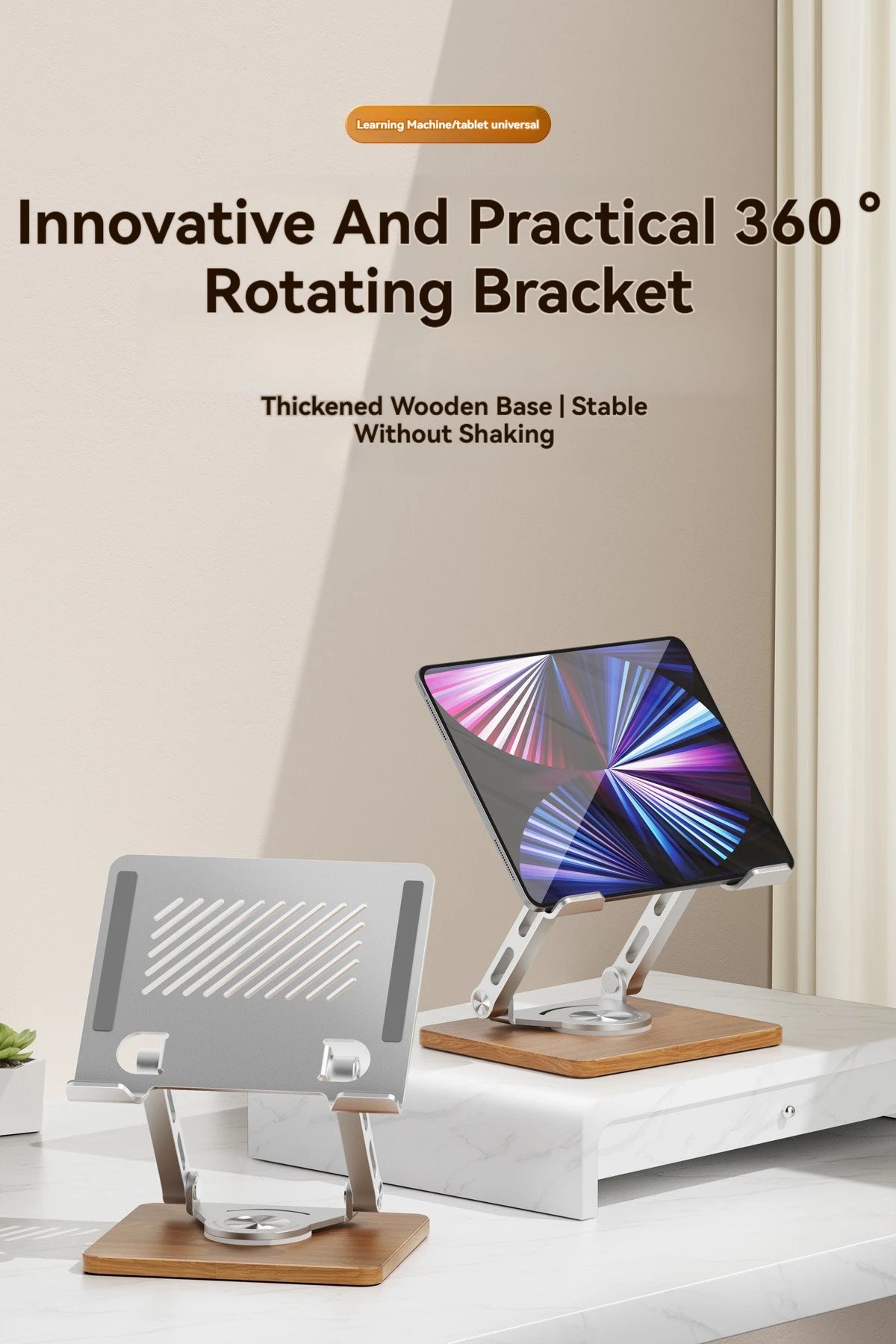 Universal 360° Rotating Wooden Stand – Adjustable Holder for iPad, Tablets, Smartphones, E-Readers & More