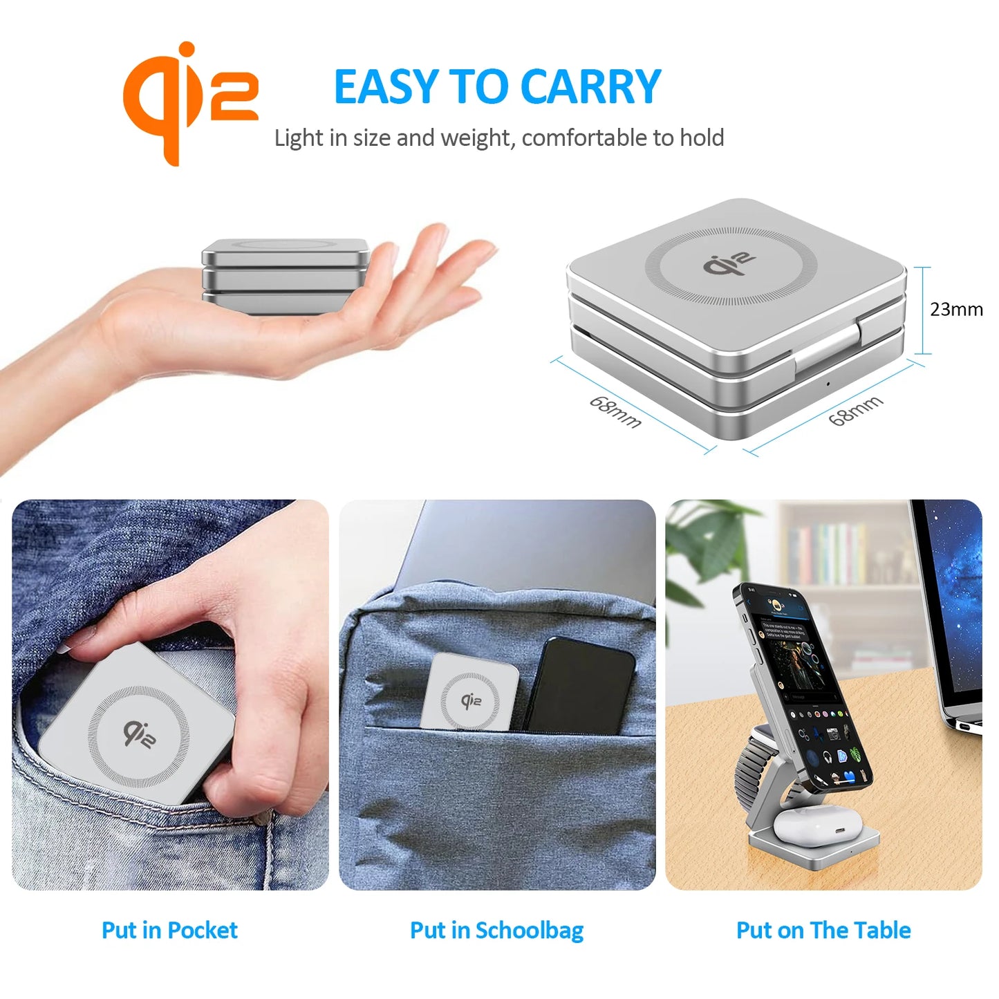 3-in-1 Magnetic Wireless Charger – Fast & Foldable