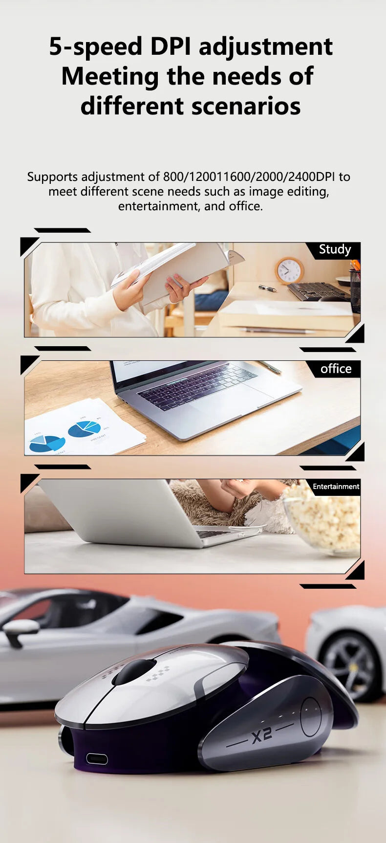 Inphic X2 - Silent Metal Wireless Mouse