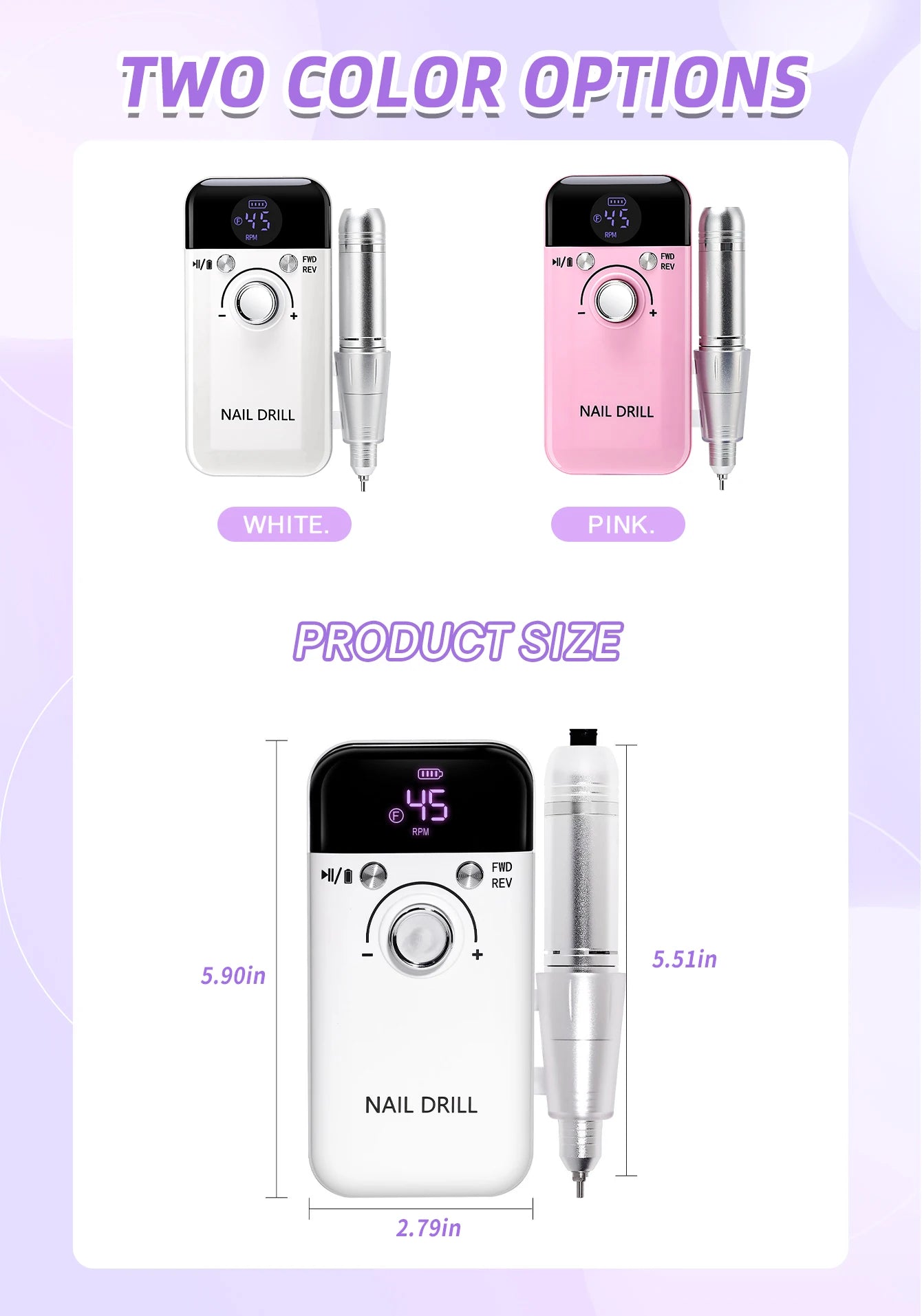 45,000RPM Rechargeable Nail Drill – Ultra-Quiet & Portable Manicure Tool for Salon & Home