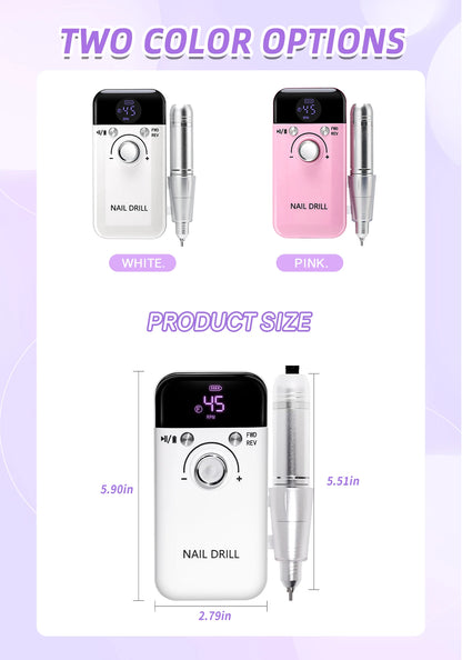45,000RPM Rechargeable Nail Drill – Ultra-Quiet & Portable Manicure Tool for Salon & Home