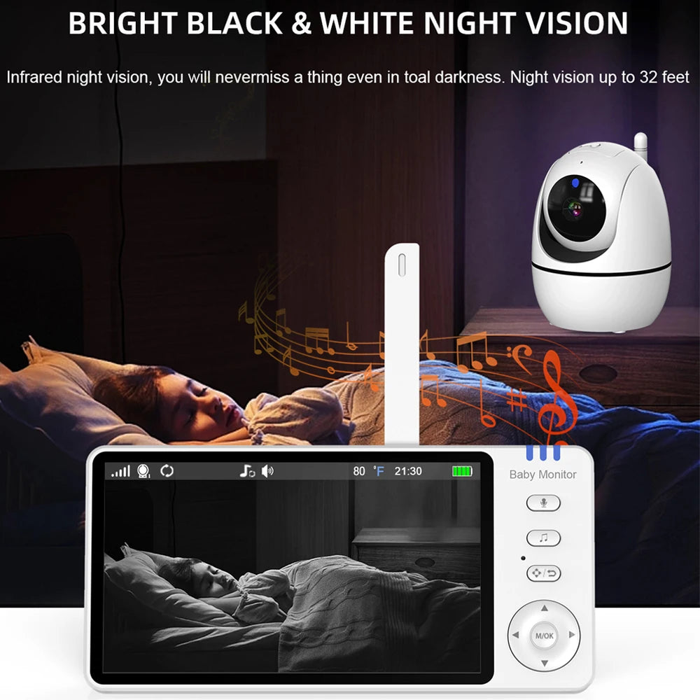 5" Wireless Baby Monitor with Pan-Tilt, Night Vision & 2-Way Audio – Portable & Secure
