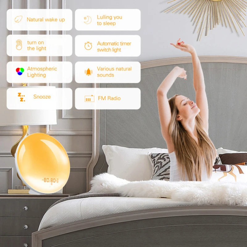 Smart Sunrise Alarm Clock – Dual Alarms, FM Radio, Nightlight & Natural Sounds