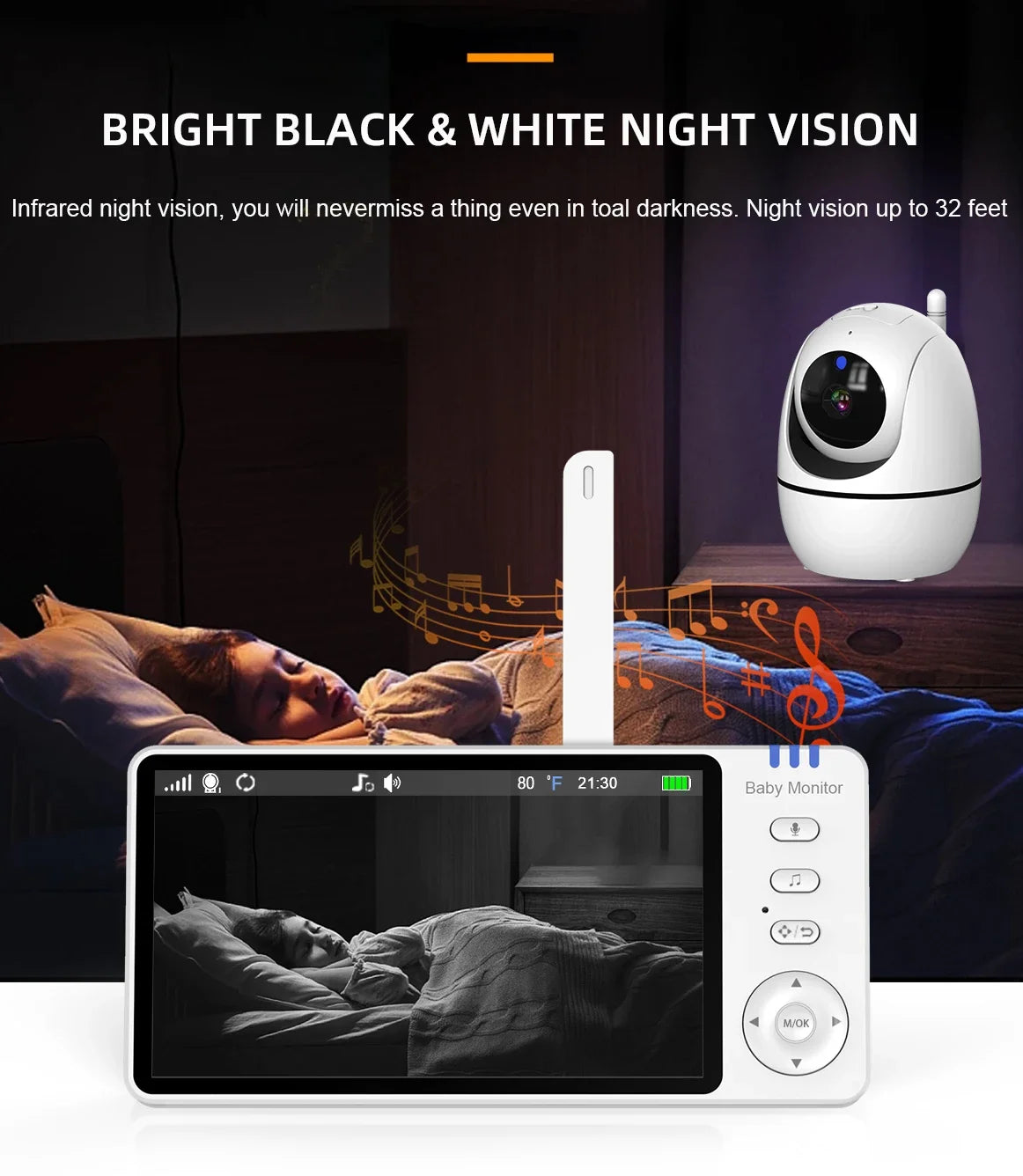 5" Wireless Baby Monitor with Pan-Tilt, Night Vision & 2-Way Audio – Portable & Secure