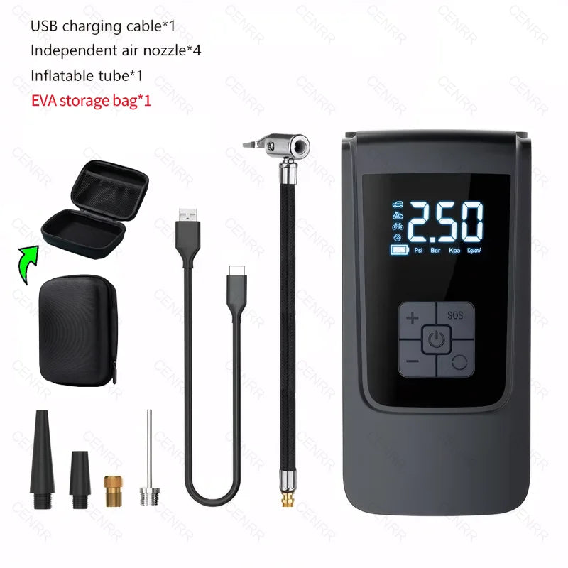 Portable Wireless Air Compressor – Fast Tire Inflator for Cars, Bikes & More