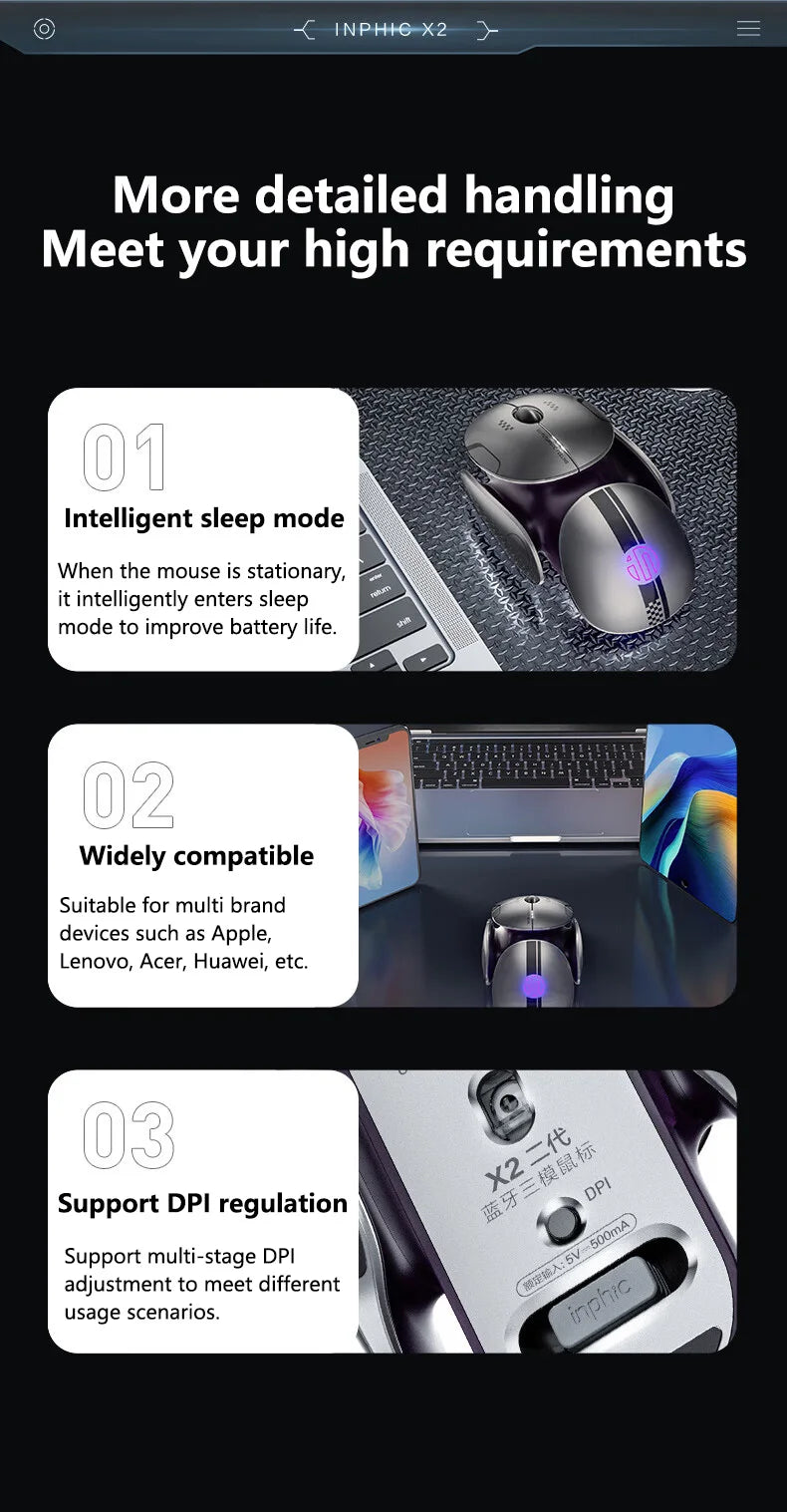Inphic X2 - Silent Metal Wireless Mouse