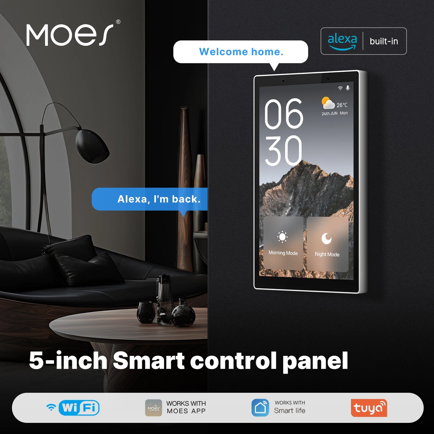 MOES 5" Smart Touch Panel – Voice Control with Alexa, ZigBee Hub & Scene Control