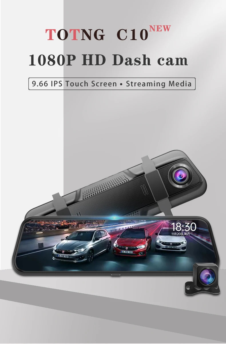 10" Touchscreen Rearview Mirror Dash Cam – Dual Front & Rear Recorder