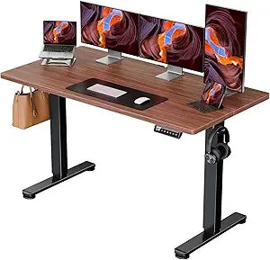 55" Electric Standing Desk - Adjustable Height, Memory Preset, Vintage Brown