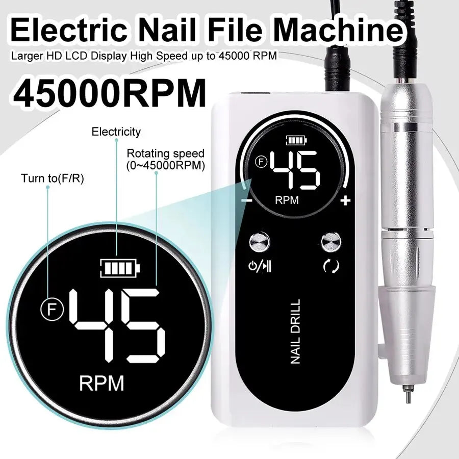 Pro Nail Drill – 45K RPM, Ultra-Quiet & Cordless for Flawless Manicures