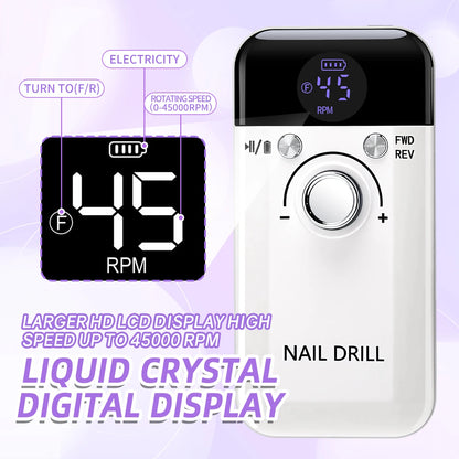 45,000RPM Rechargeable Nail Drill – Ultra-Quiet & Portable Manicure Tool for Salon & Home