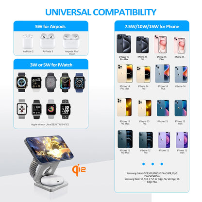 3-in-1 Magnetic Wireless Charger – Fast & Foldable