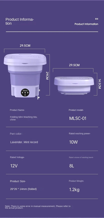 8L Foldable Mini Washer with Spin Dryer