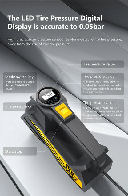 150PSI Corded Car Air Pump – Fast 12V Tire Inflator