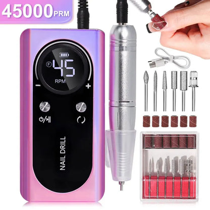Pro Nail Drill – 45K RPM, Ultra-Quiet & Cordless for Flawless Manicures