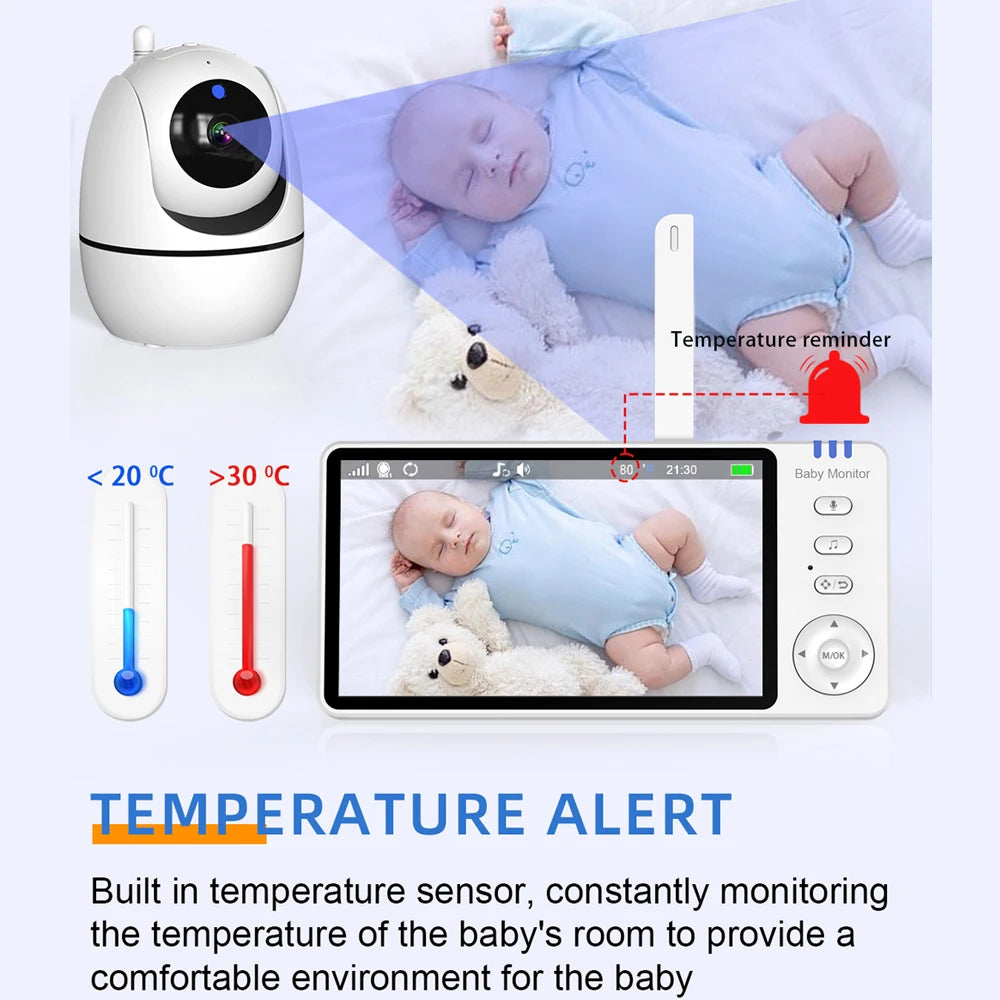 5" Wireless Baby Monitor with Pan-Tilt, Night Vision & 2-Way Audio – Portable & Secure