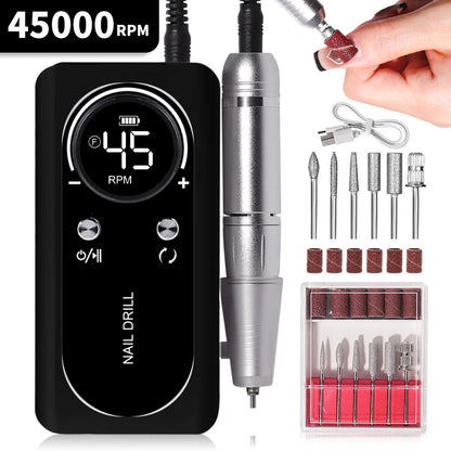 Pro Nail Drill – 45K RPM, Ultra-Quiet & Cordless for Flawless Manicures