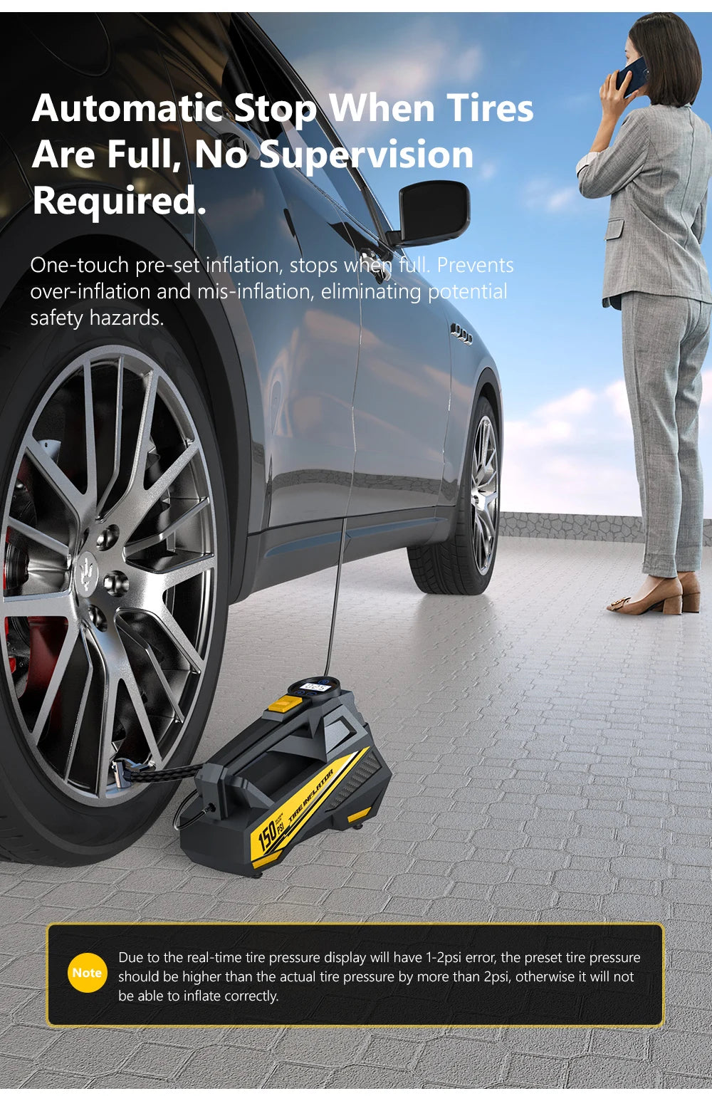 150PSI Corded Car Air Pump – Fast 12V Tire Inflator