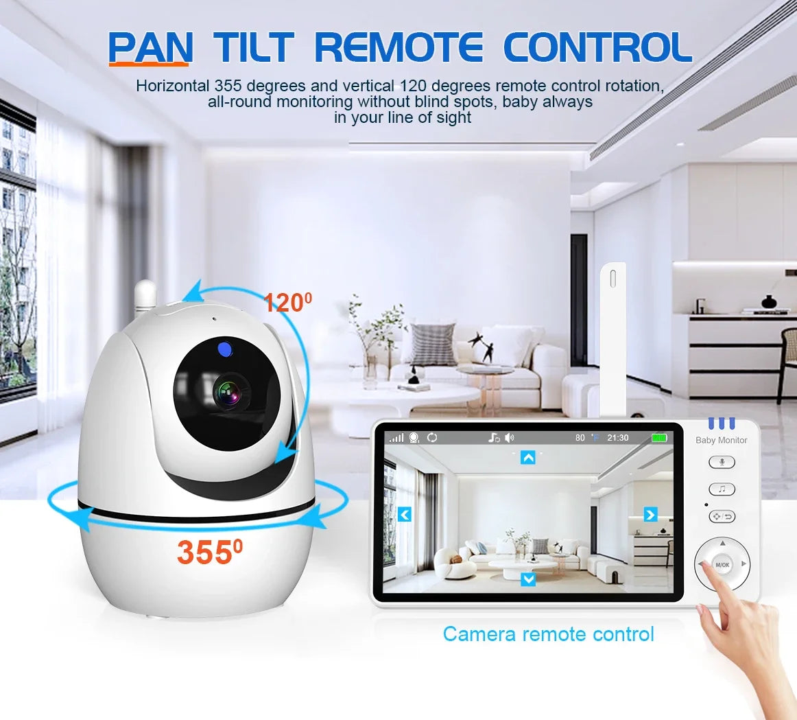 5" Wireless Baby Monitor with Pan-Tilt, Night Vision & 2-Way Audio – Portable & Secure