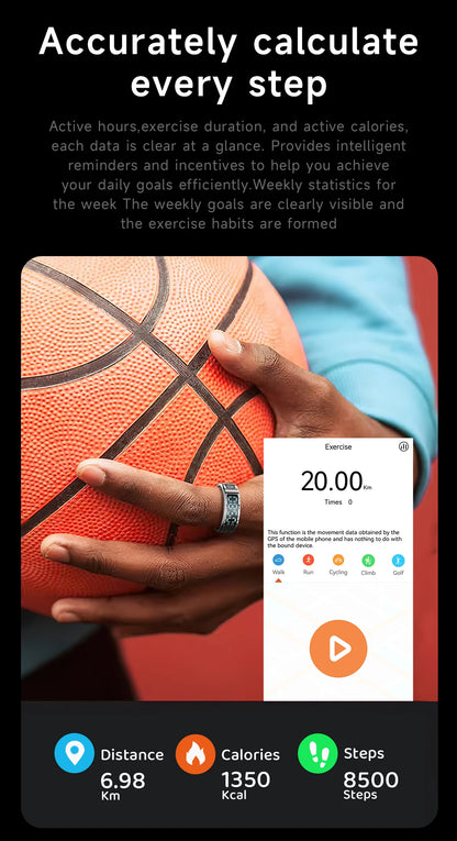SR08 Smart Ring: Health Monitor with LED Display & 5ATM Waterproof