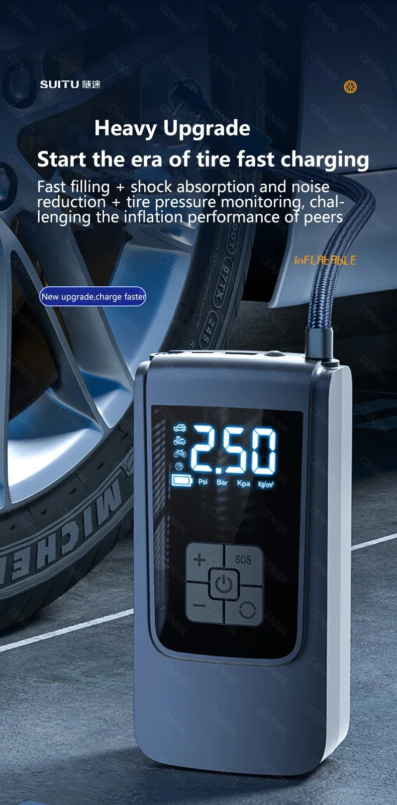 Portable Wireless Air Compressor – Fast Tire Inflator for Cars, Bikes & More