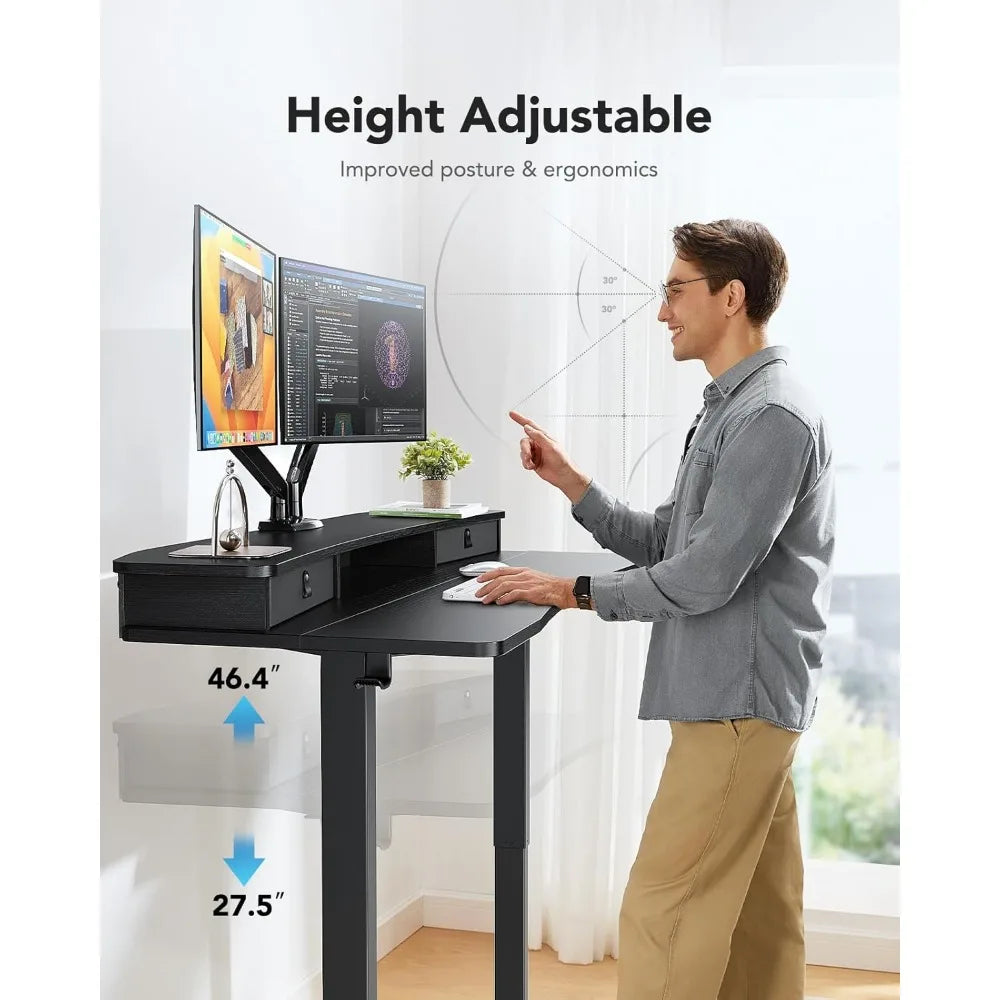 48x24″ Electric Standing Desk w/ Drawers & C-Clamp Mount – Height Adjustable