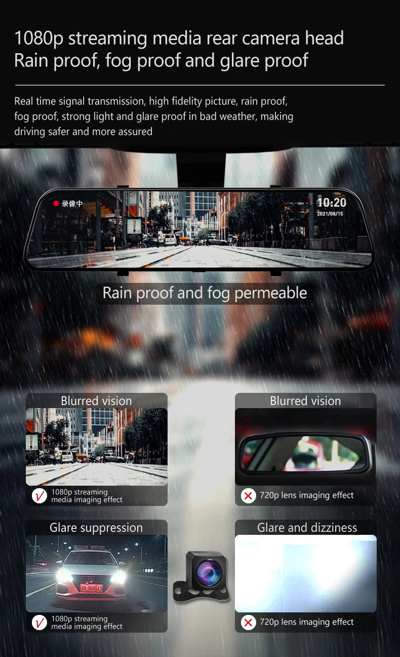10" Touchscreen Rearview Mirror Dash Cam – Dual Front & Rear Recorder