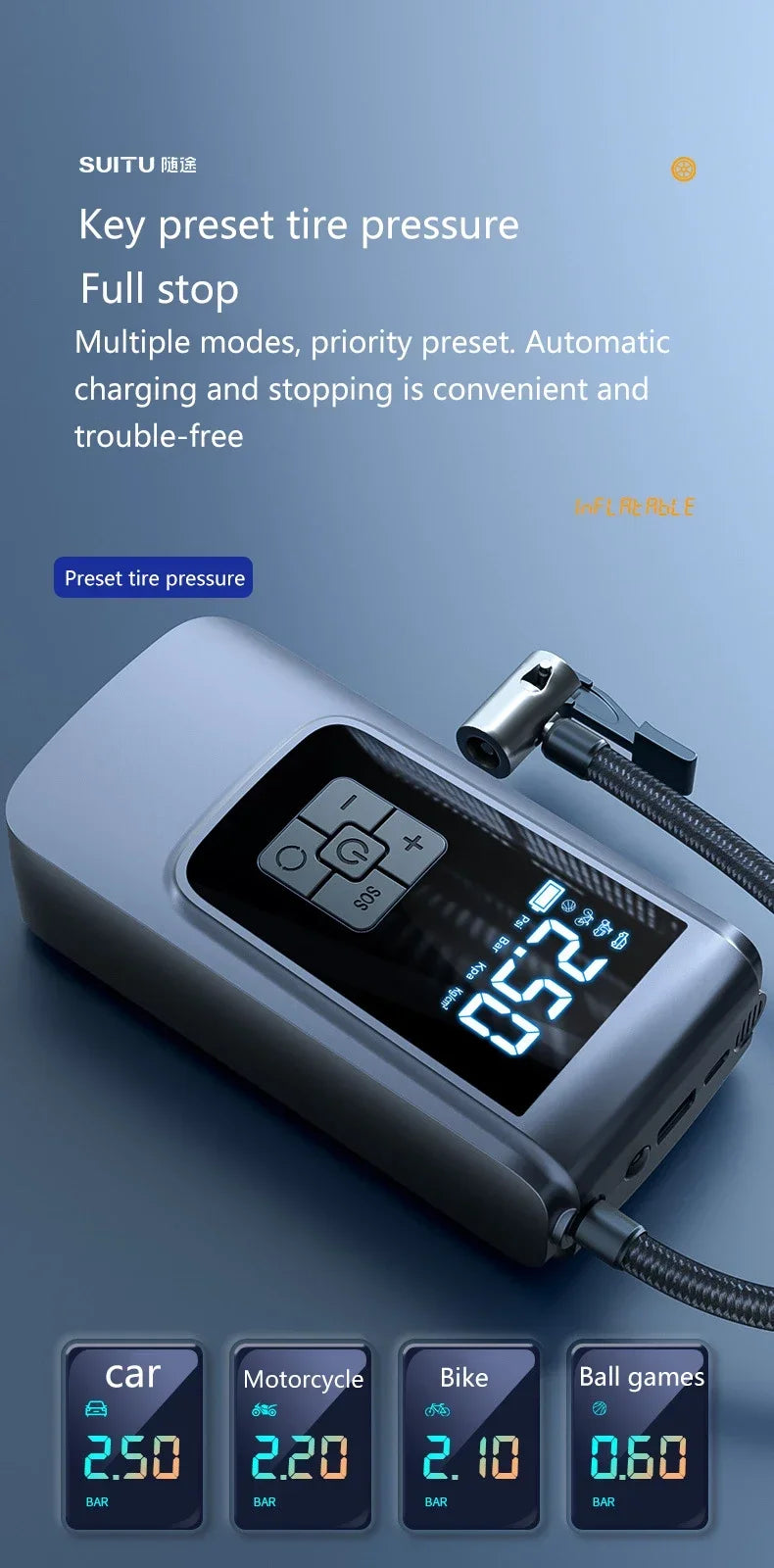 Portable Wireless Air Compressor – Fast Tire Inflator for Cars, Bikes & More