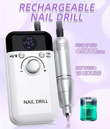 45,000RPM Rechargeable Nail Drill – Ultra-Quiet & Portable Manicure Tool for Salon & Home