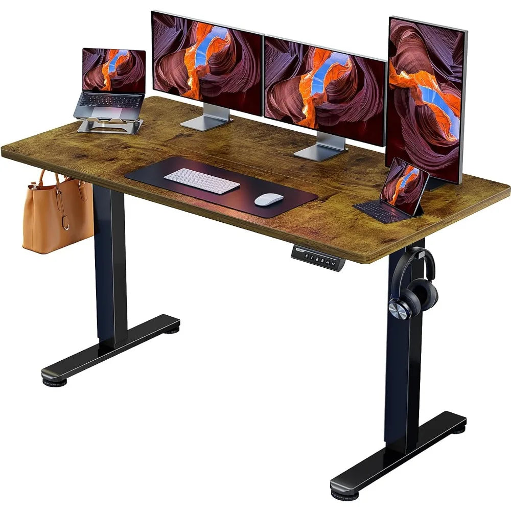 55" Electric Standing Desk - Adjustable Height, Memory Preset, Vintage Brown