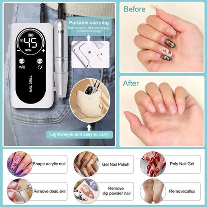 Pro Nail Drill – 45K RPM, Ultra-Quiet & Cordless for Flawless Manicures