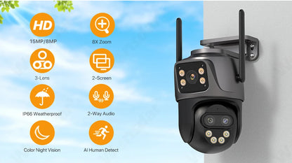 3-Lens 15MP HD WiFi PTZ Camera – CCTV