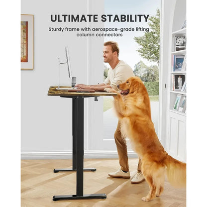 55" Electric Standing Desk - Adjustable Height, Memory Preset, Vintage Brown