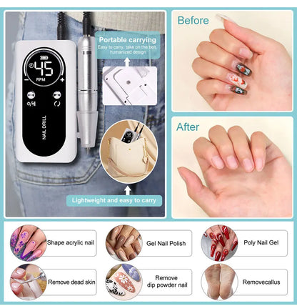 Pro Nail Drill – 45K RPM, Ultra-Quiet & Cordless for Flawless Manicures
