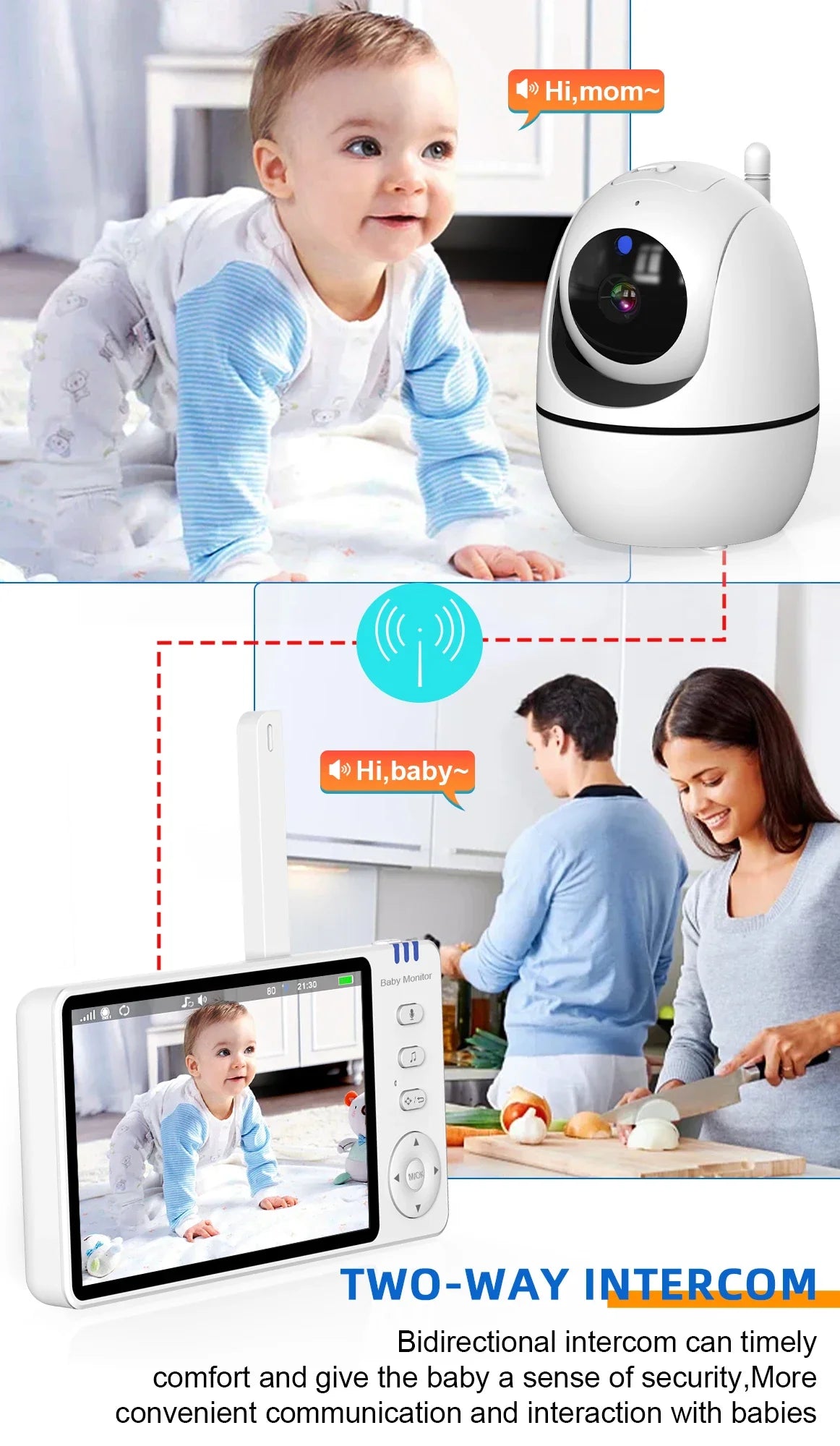 5" Wireless Baby Monitor with Pan-Tilt, Night Vision & 2-Way Audio – Portable & Secure