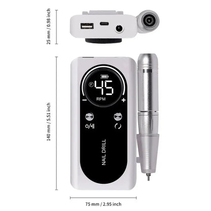 Pro Nail Drill – 45K RPM, Ultra-Quiet & Cordless for Flawless Manicures