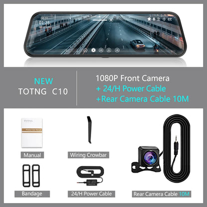 10" Touchscreen Rearview Mirror Dash Cam – Dual Front & Rear Recorder