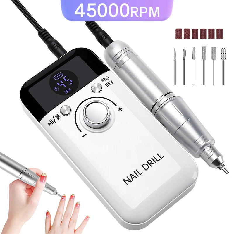 45,000RPM Rechargeable Nail Drill – Ultra-Quiet & Portable Manicure Tool for Salon & Home