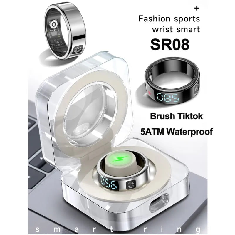 SR08 Smart Ring: Health Monitor with LED Display & 5ATM Waterproof