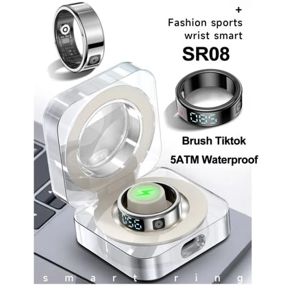 SR08 Smart Ring: Health Monitor with LED Display & 5ATM Waterproof