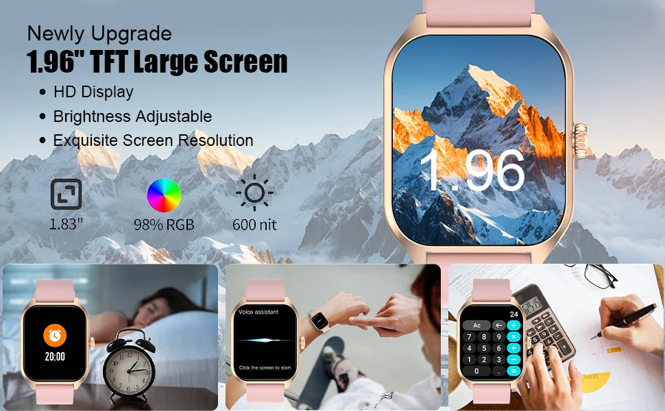 Smart AI Watch – 1.96'' HD, 100+ Sports, Heart & Sleep Tracker