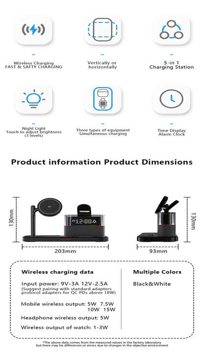 5-in-1 Magnetic Wireless Charger Stand - LED Clock