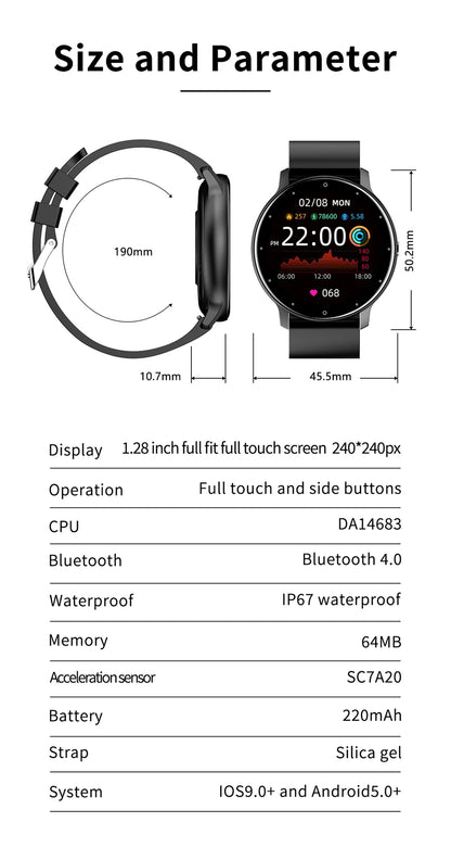 LIGE ZL02 Smartwatch – Touch Screen, Bluetooth Calls, IP67 Waterproof