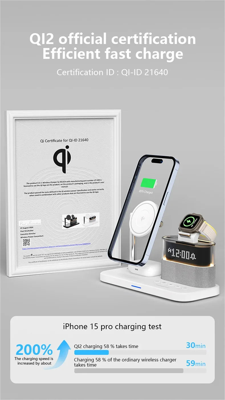 5-in-1 Magnetic Wireless Charger Stand - LED Clock