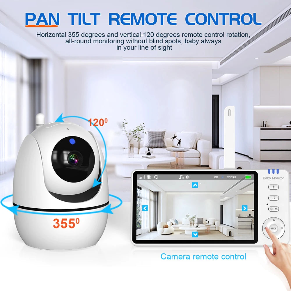 5" Wireless Baby Monitor with Pan-Tilt, Night Vision & 2-Way Audio – Portable & Secure