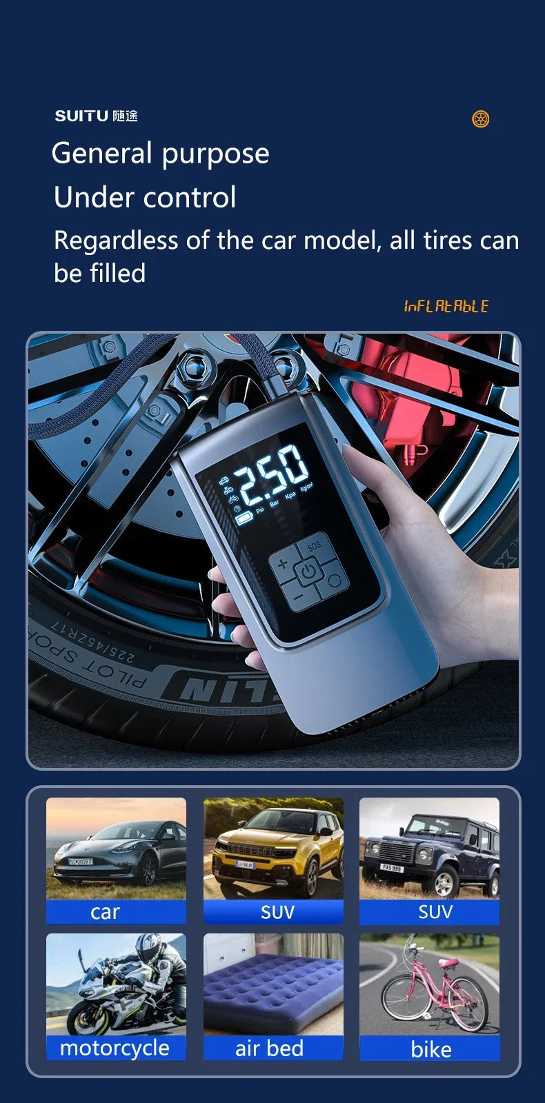 Portable Wireless Air Compressor – Fast Tire Inflator for Cars, Bikes & More