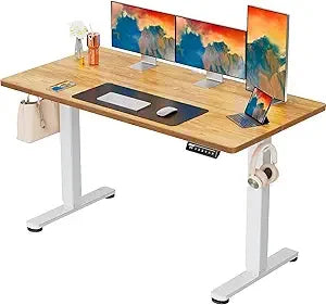 55" Electric Standing Desk - Adjustable Height, Memory Preset, Vintage Brown
