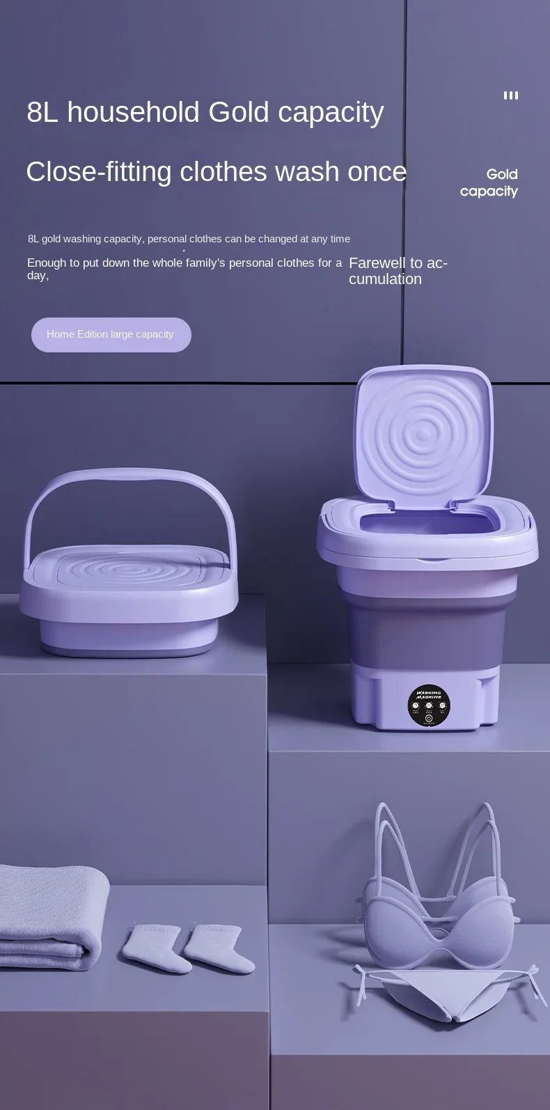 8L Foldable Mini Washer with Spin Dryer