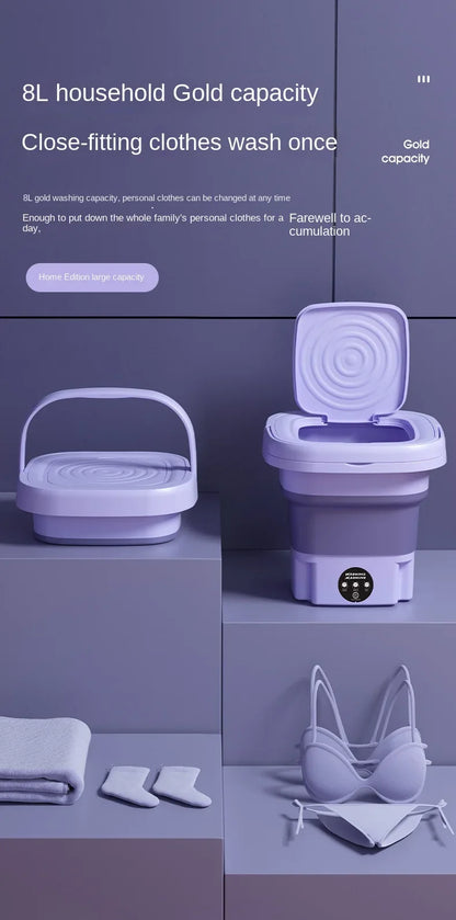 8L Foldable Mini Washer with Spin Dryer