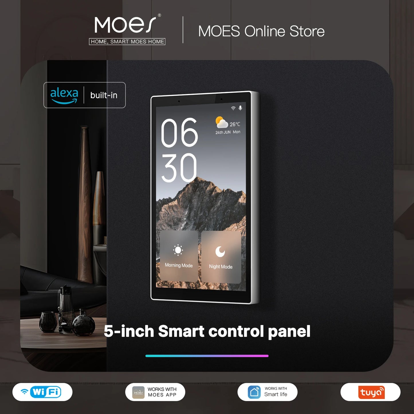 MOES 5" Smart Touch Panel – Voice Control with Alexa, ZigBee Hub & Scene Control